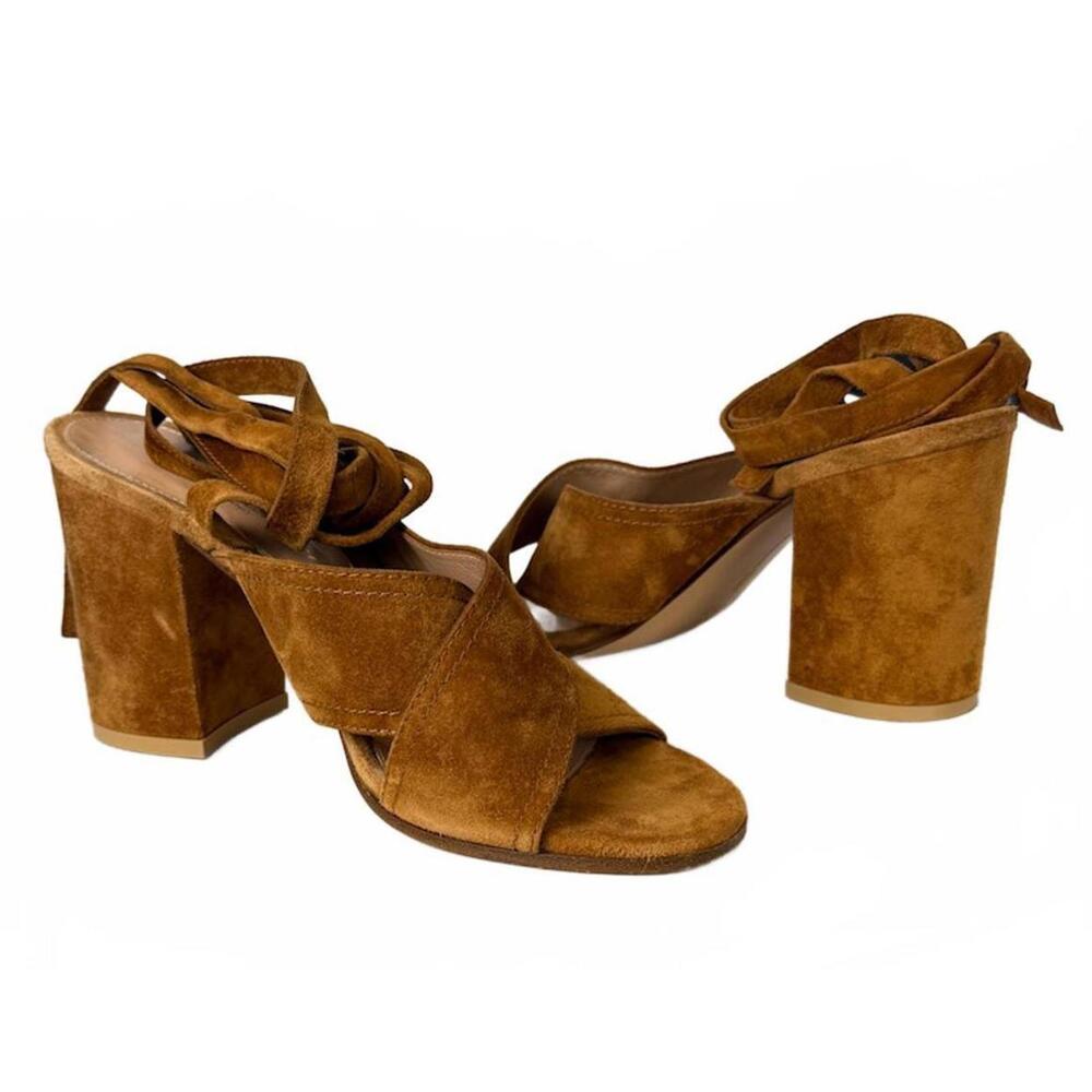 Gianvito Rossi Alia Suede Lace-Up Sandals - Luggage Brown - Size 36 (5.5/6 US)